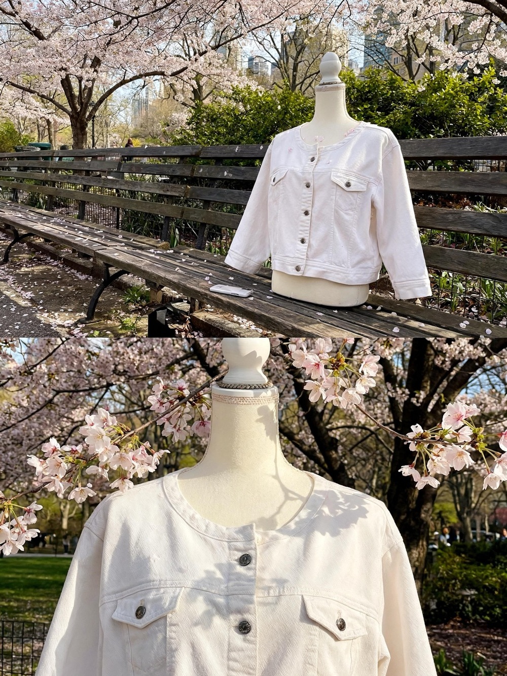 North style Women's White Cropped Button-Front Jean Jacket - Picture 10 of 14